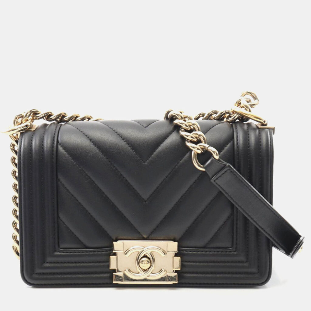 Chanel Boy Chanel Small Chevron V-Stitch Shoulder Bag In Lambskin Leather Black Chanel Boy Chanel Small Chevron V-Stitch Shoulder Bag In Lambskin Leather Black