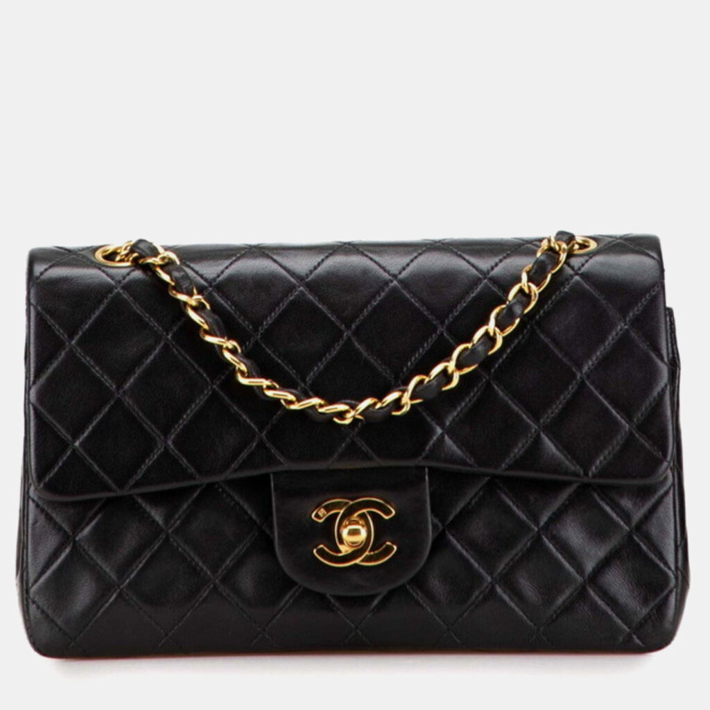 Chanel Matelasse 23 Coco Mark Double Flap Chain Shoulder Bag In Black Lambskin