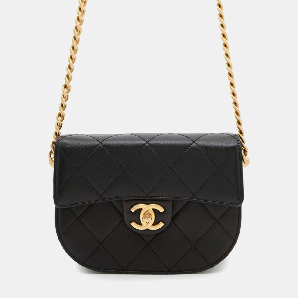 Chanel Chain Shoulder Bag With Coco Mark And Matelasse Lambskin Black Chanel Chain Shoulder Bag With Coco Mark And Matelasse Lambskin Black