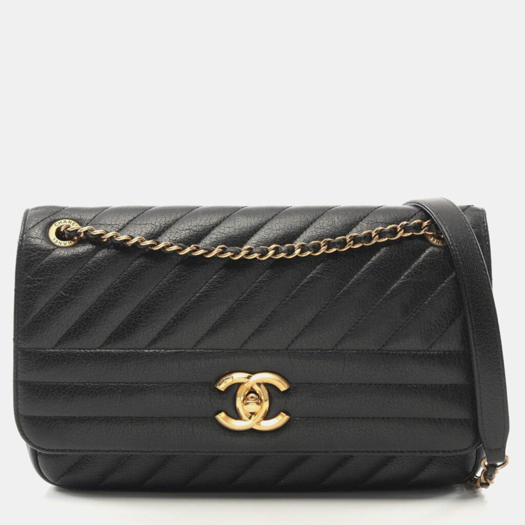 Chanel Coco Mark Quilted Flap Bag Shoulder Leather Black