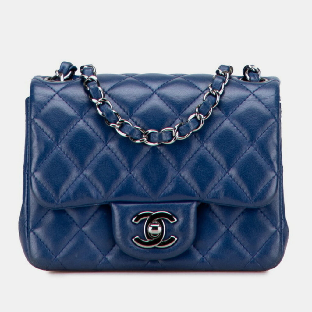 Chanel Mini Matelasse Coco Mark Chain Shoulder Bag In Blue Lambskin