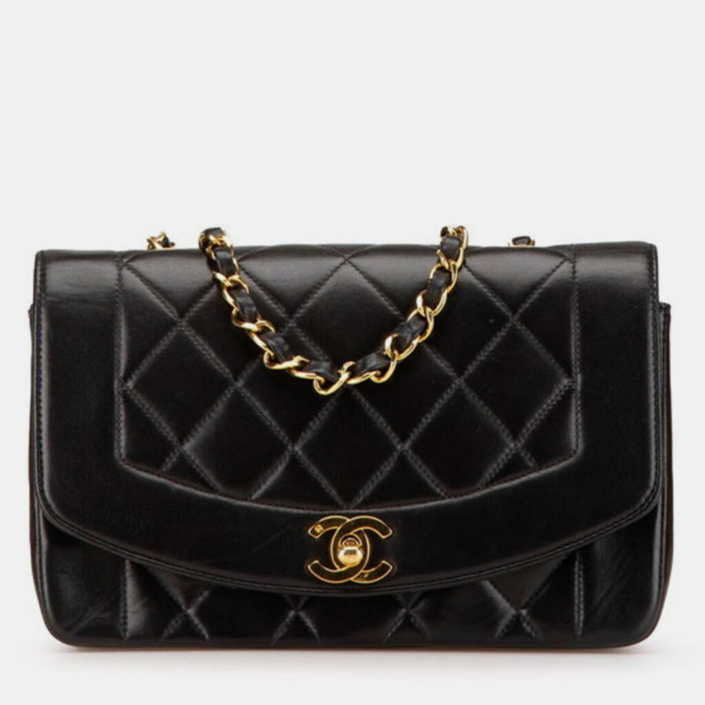 Chanel Matelasse Diana 22 Crossbody Chain Shoulder Bag Black Lambskin