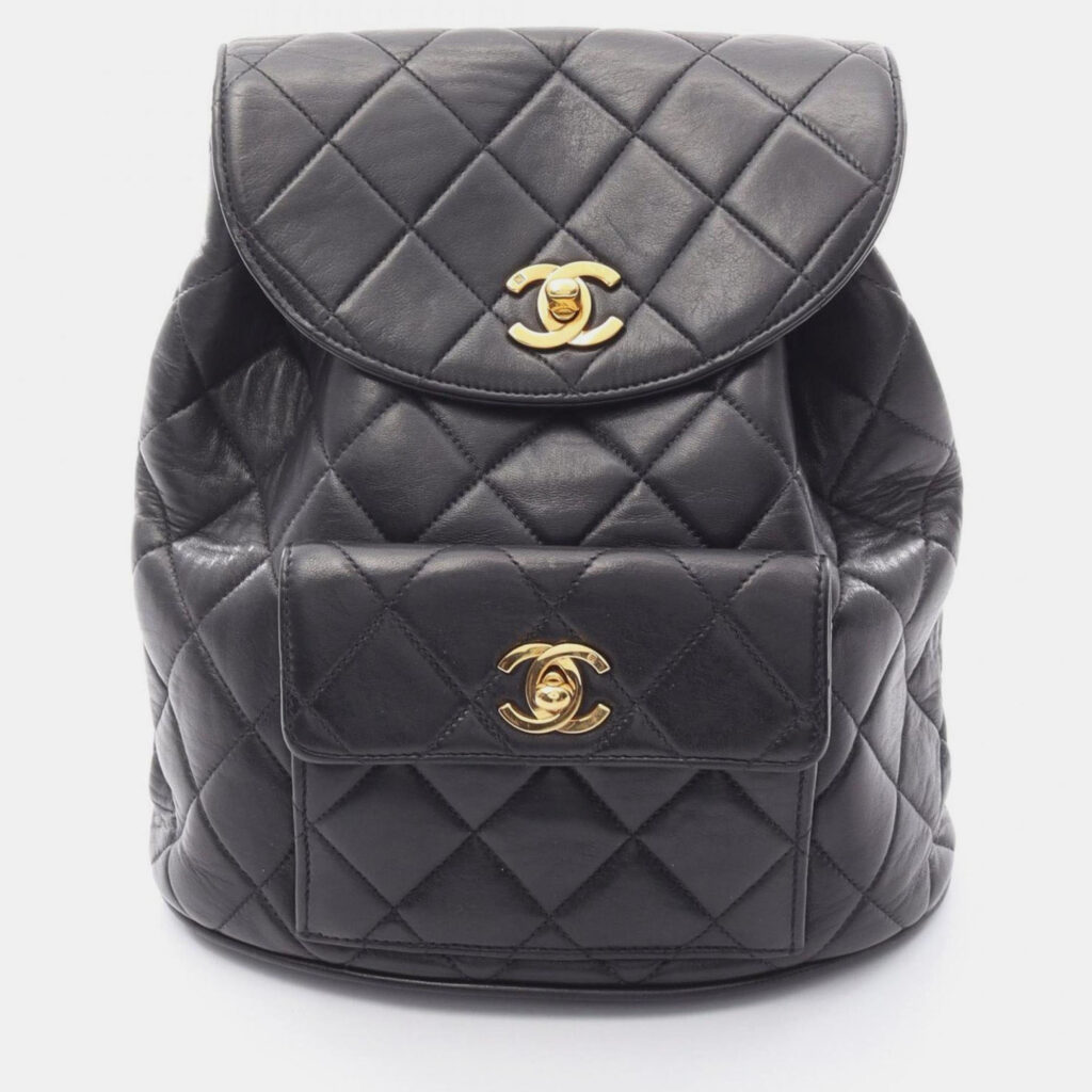 Chanel Matelasse Backpack Bag In Lambskin Leather Black Chanel Matelasse Backpack Bag In Lambskin Leather Black