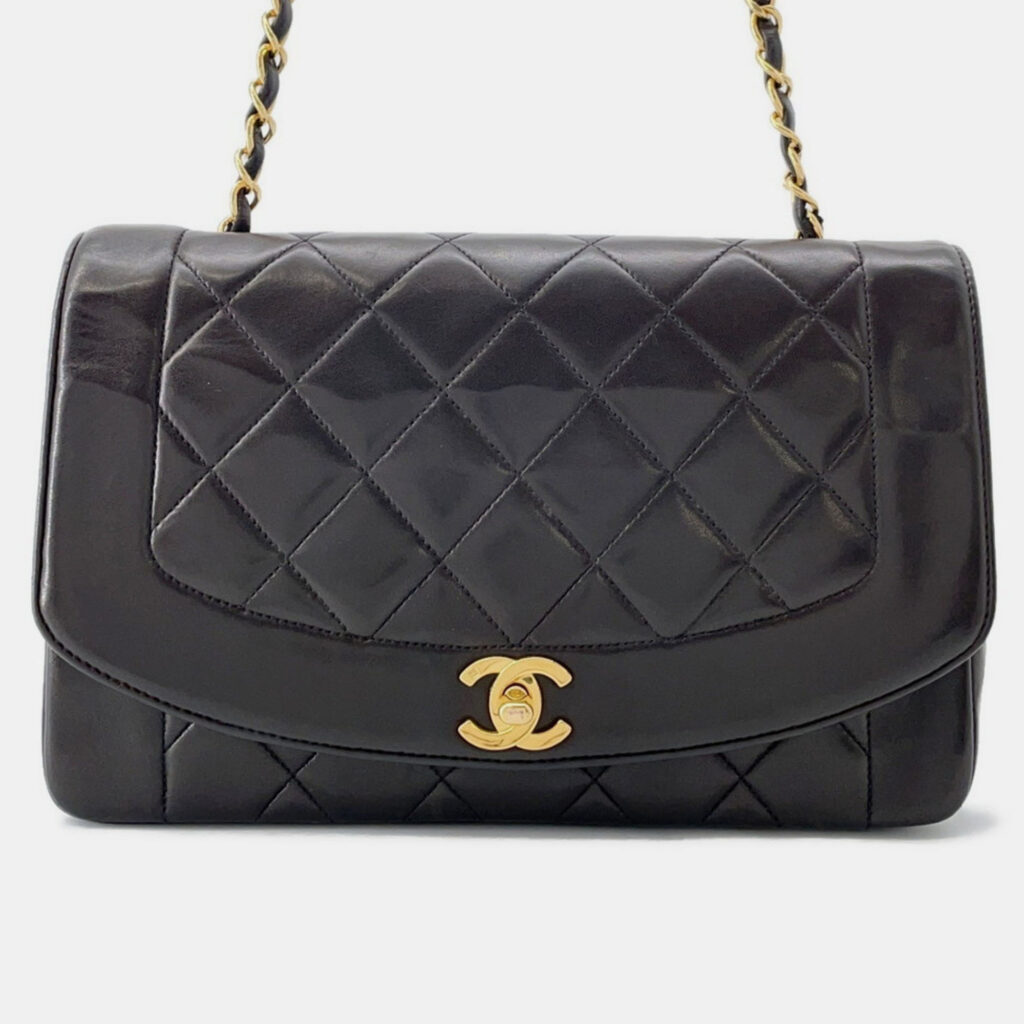 Chanel Chain Shoulder Bag Matelasse 25 Coco Mark Diana Lambskin Black