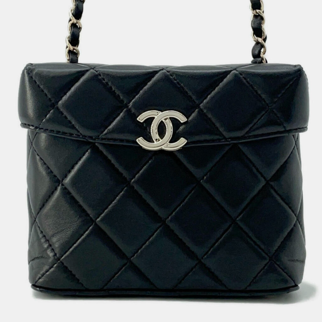 Chanel Chain Shoulder Bag Matelasse Coco Mark Vanity Lambskin Black