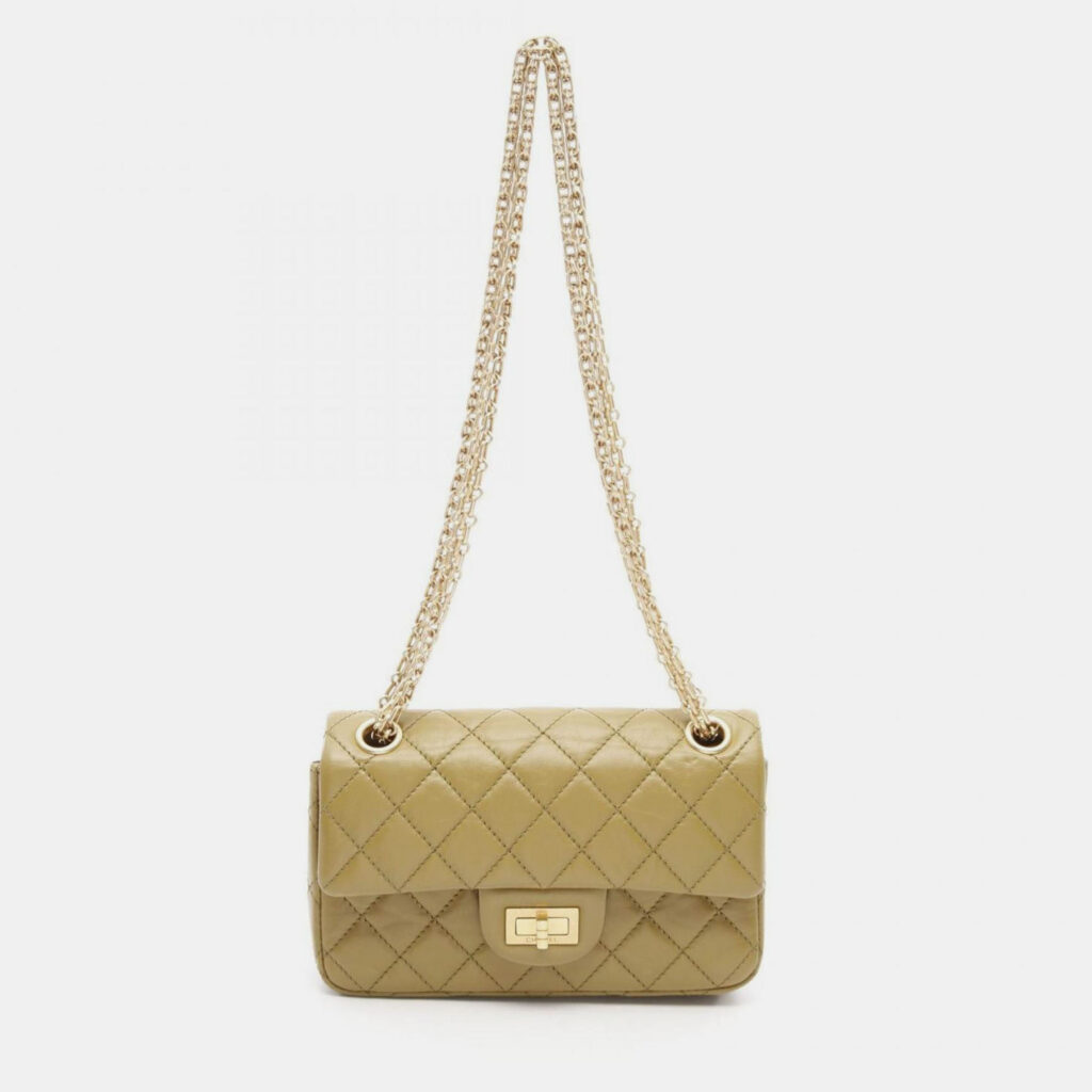 Chanel 2.55 Matelasse Mademoiselle Chain Shoulder Bag Calfskin Cowhide Khaki