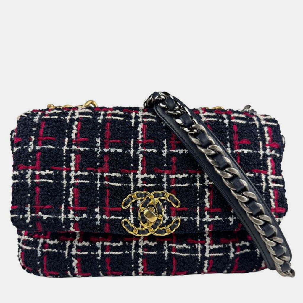 Chanel Shoulder Bag Tweed Navy X Red White Gold Chanel Shoulder Bag Tweed Navy X Red White Gold