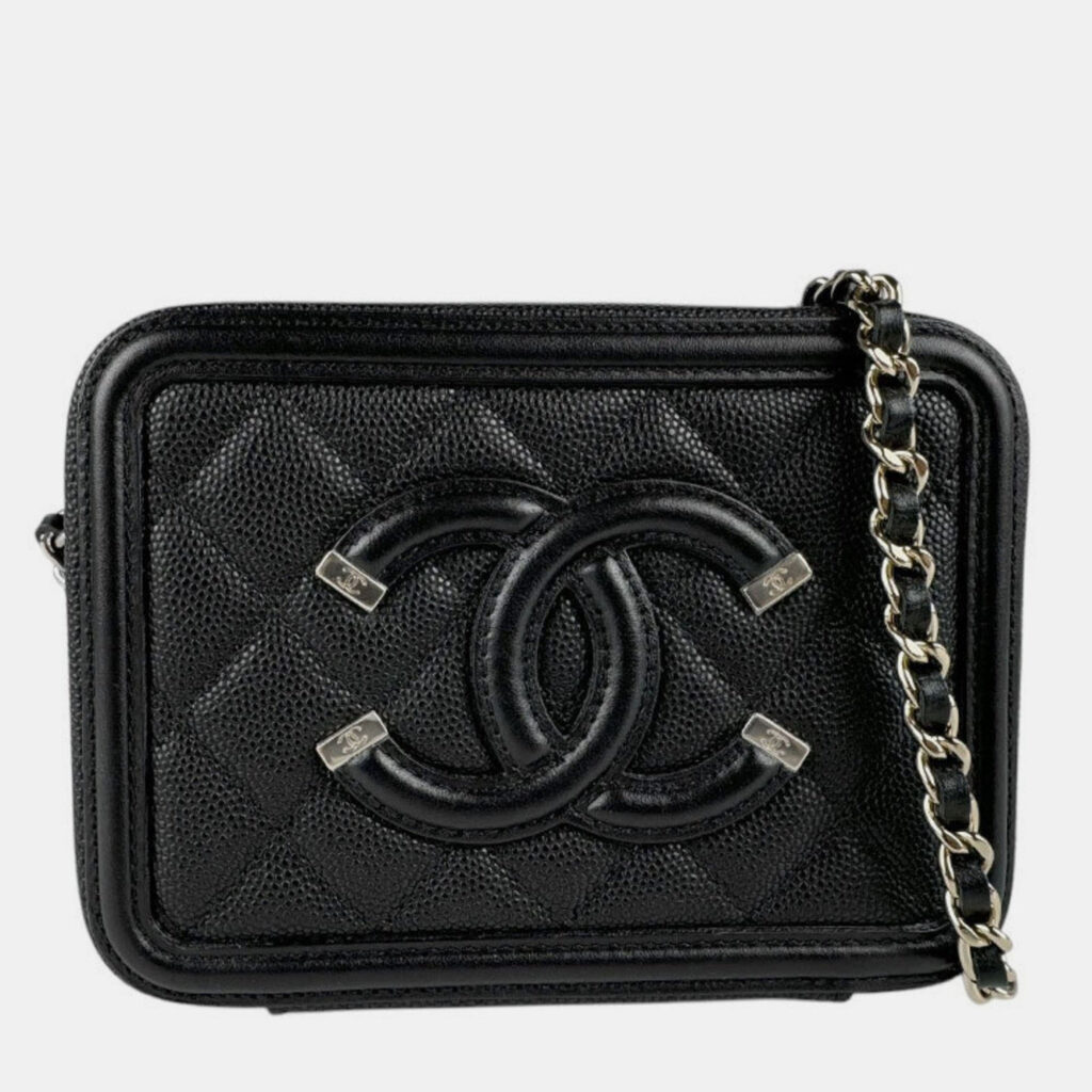 Chanel Shoulder Bag Cc Figley Caviar Skin Leather Black