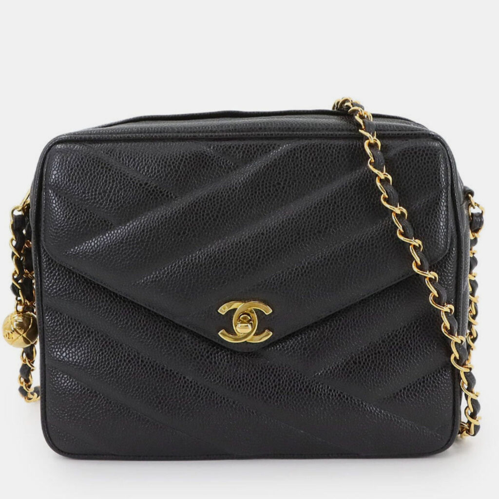 Chanel Chain Shoulder Bag In Caviar Leather With Black Chanel Chain Shoulder Bag In Caviar Leather With Black