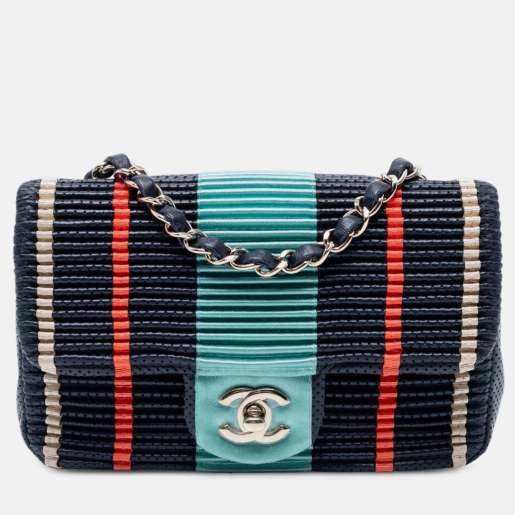 Chanel Navy Blue New Mini Coco Pleats Perforated Calfskin Single Flap Chanel Navy Blue New Mini Coco Pleats Perforated Calfskin Single Flap