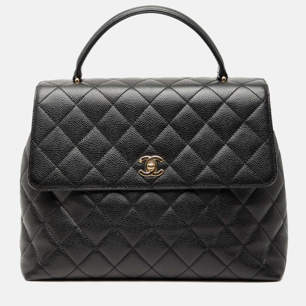Chanel Black CC Quilted Caviar Kelly Top Handle Bag