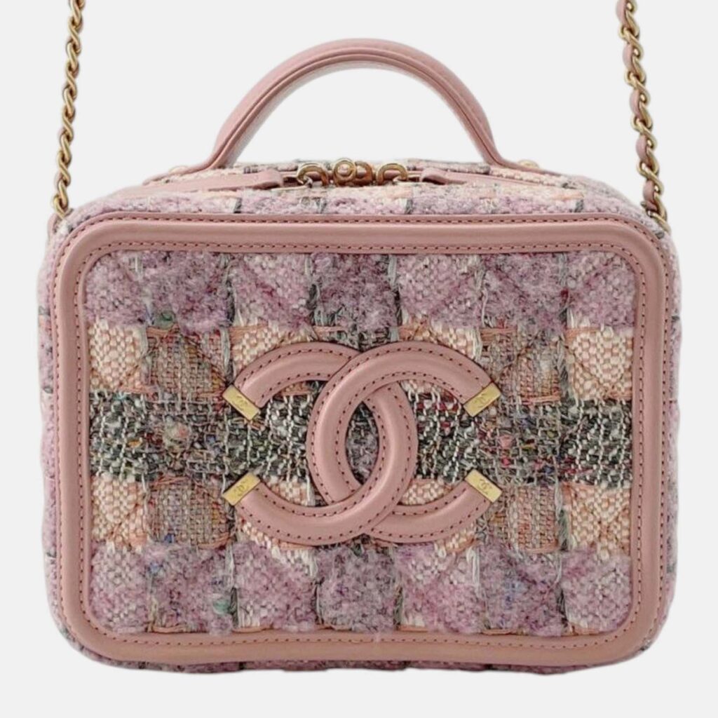 luxury-women-chanel-used-handbags-p1240463-006-1.jpg Chanel Pink Small Tweed CC Filigree Vanity Case