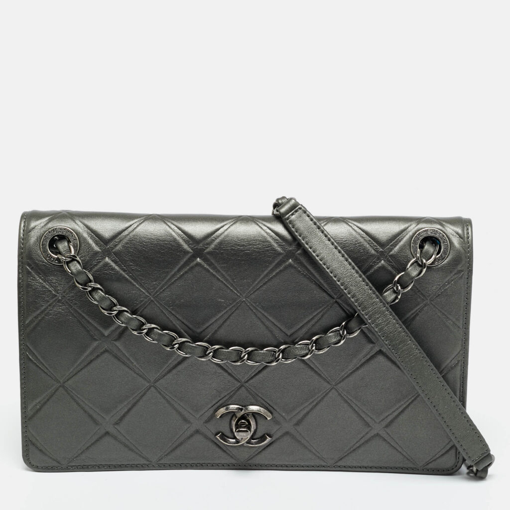 Chanel Grey Embossed Leather Medium Propeller Flap Bag Chanel Grey Embossed Leather Medium Propeller Flap Bag
