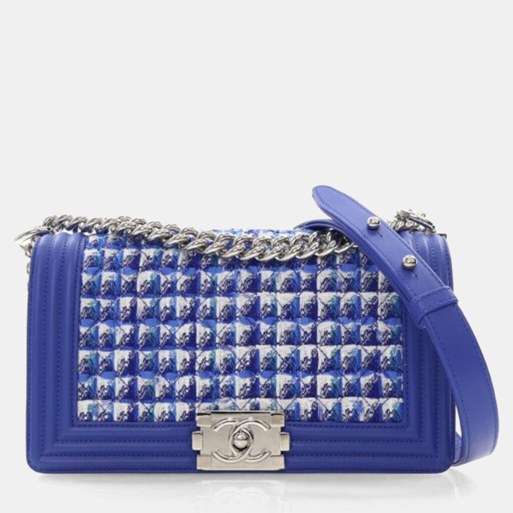 Chanel Medium Blue Tweed Boy Bag Chanel Medium Blue Tweed Boy Bag