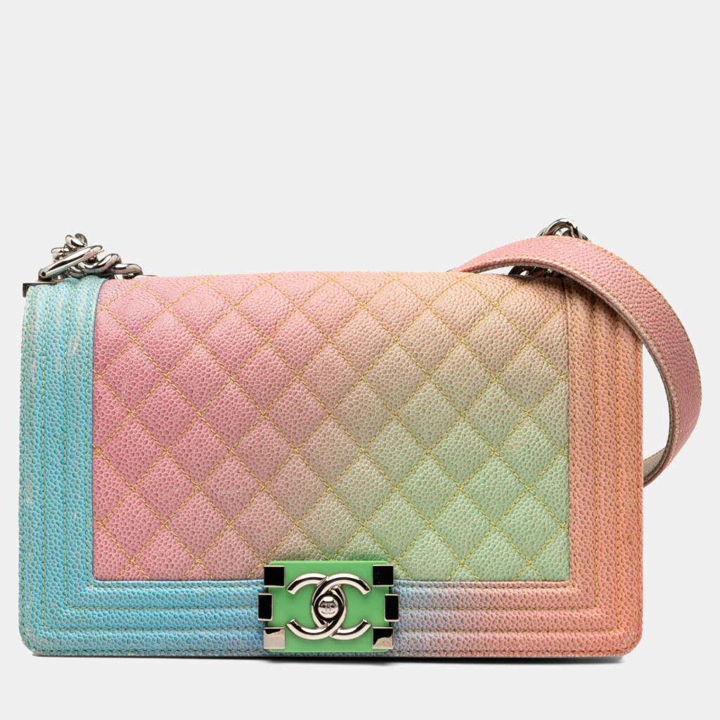 Chanel Multicolor Old Medium Quilted Caviar Rainbow Boy Flap Chanel Multicolor Old Medium Quilted Caviar Rainbow Boy Flap