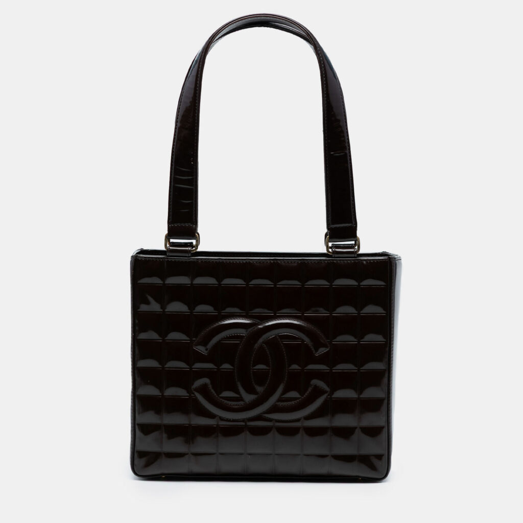 luxury-women-chanel-used-handbags-p1240941-001.jpg Chanel Brown CC Chocolate Bar Patent Shoulder Bag