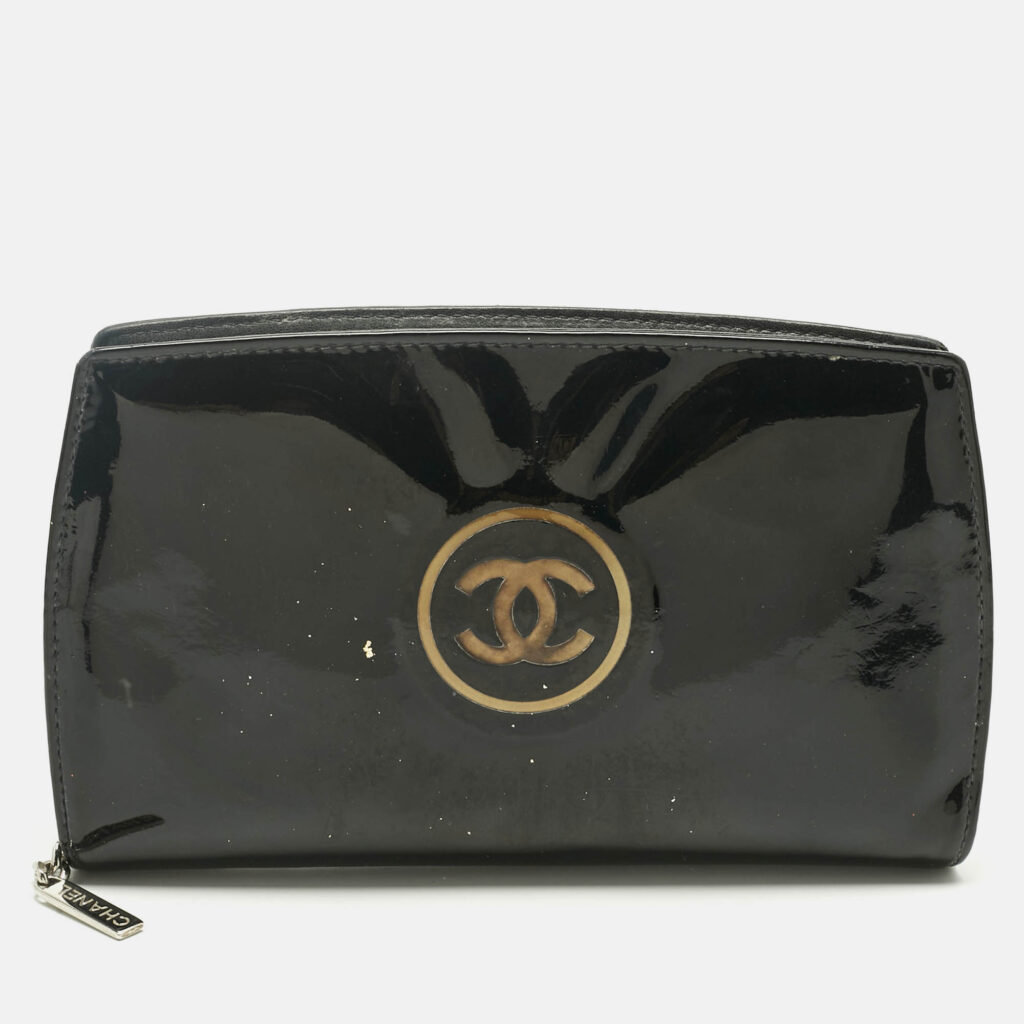 Chanel Black Patent Leather CC Zip Around Wallet Chanel Black Patent Leather CC Zip Around Wallet