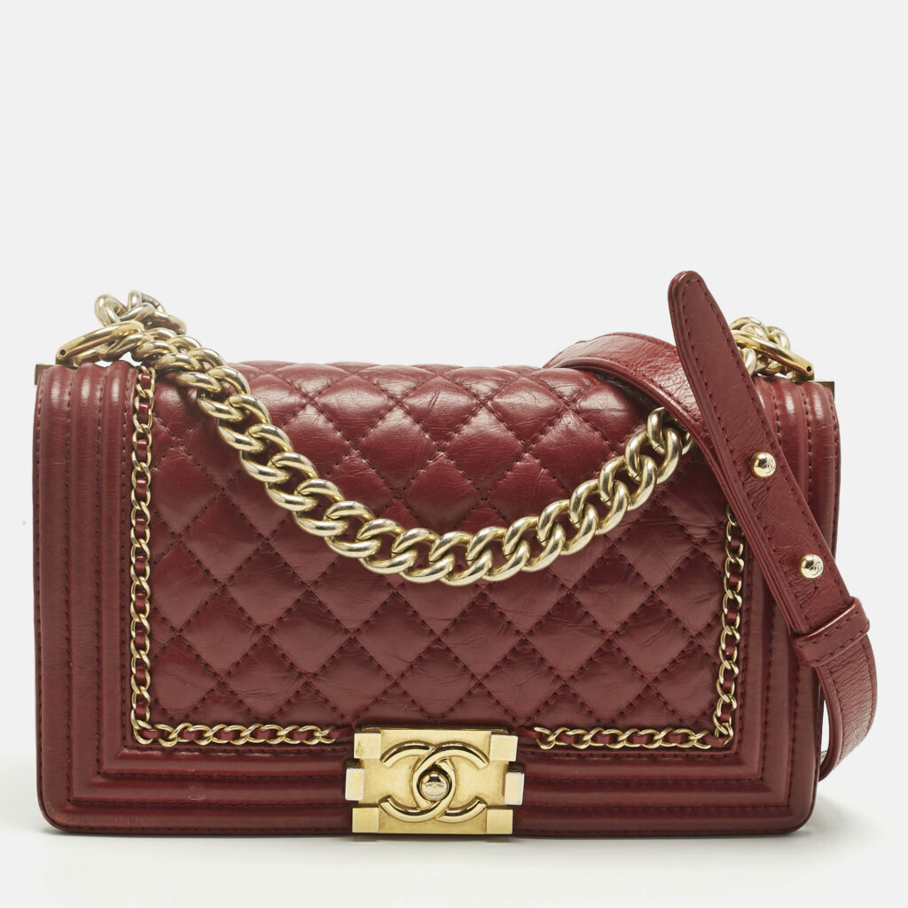 Chanel Red Quilted Leather Medium Chain Around Boy Flap Bag Chanel Red Quilted Leather Medium Chain Around Boy Flap Bag