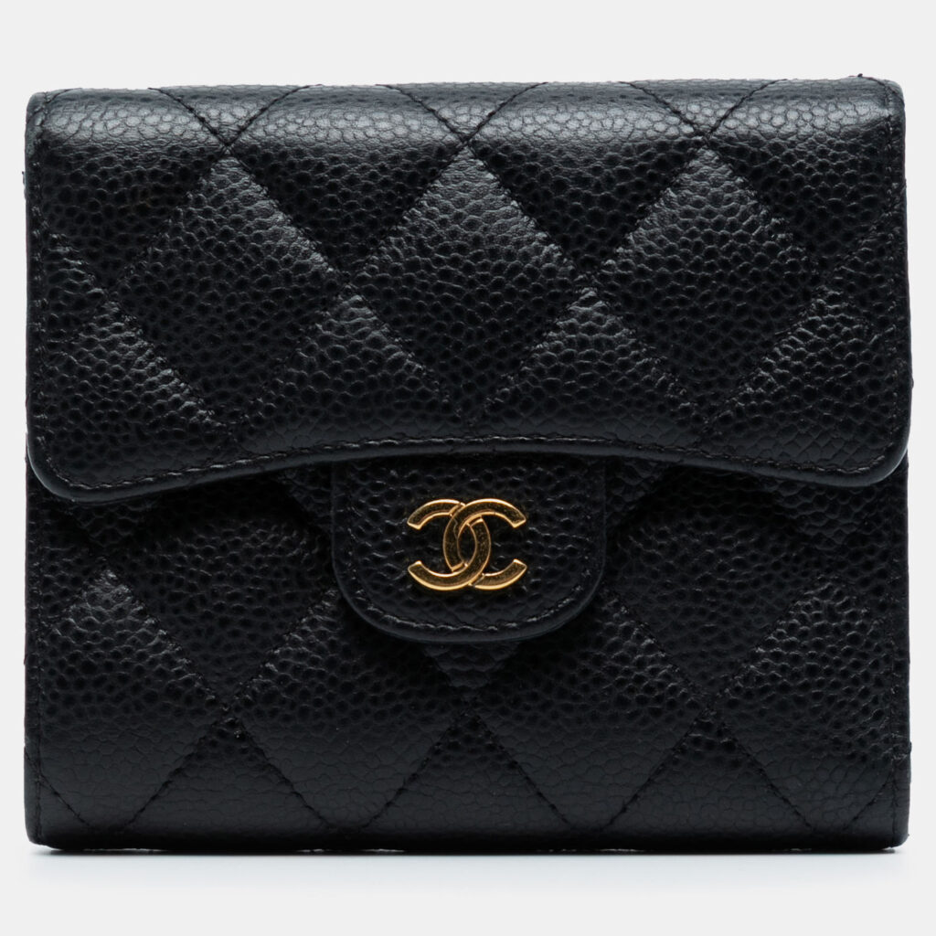 Chanel Black CC Quilted Caviar Compact Flap Wallet Chanel Black CC Quilted Caviar Compact Flap Wallet