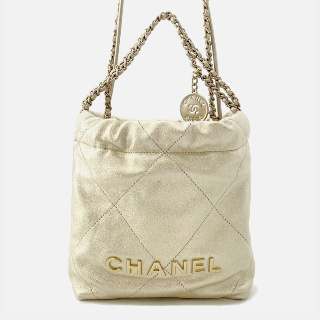 Chanel Chanel22 Chain Shoulder Bag Gold Shiny Calf Leather Size Mini