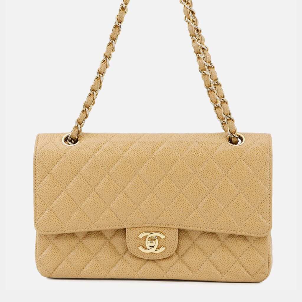 Chanel Matelasse W Flap Chain Shoulder Bag Beige Caviar Leather Size 25 Chanel Matelasse W Flap Chain Shoulder Bag Beige Caviar Leather Size 25