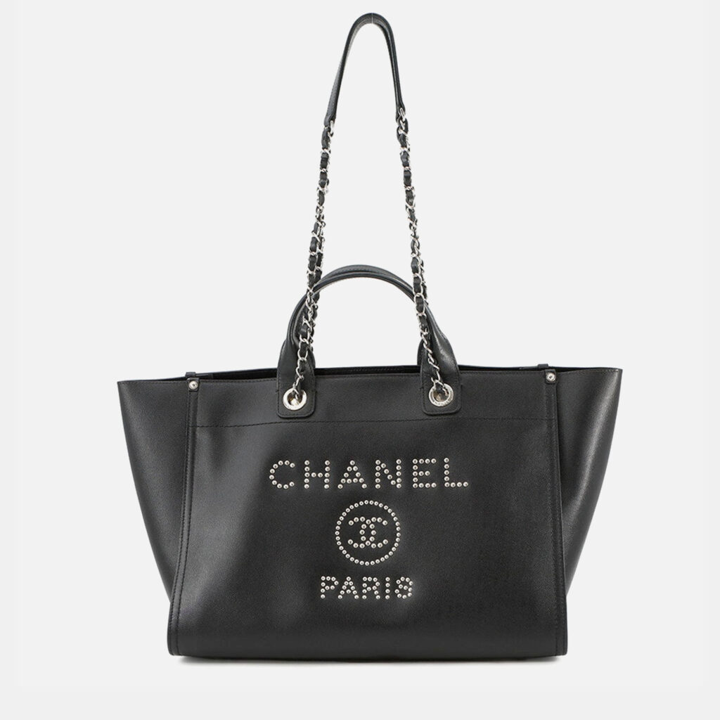 Chanel Deauville Studded Black Caviar Leather Size Large Chanel Deauville Studded Black Caviar Leather Size Large