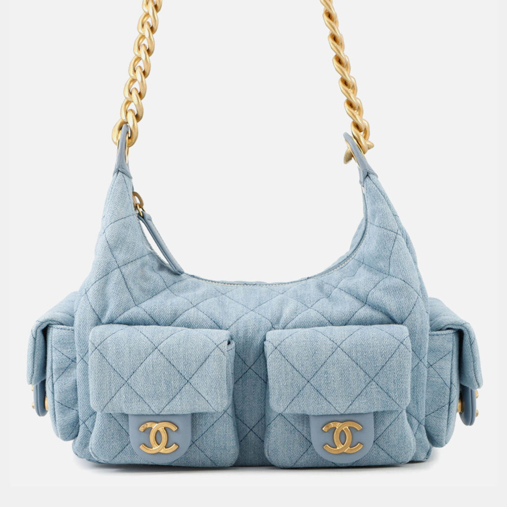 Chanel Matelasse Hobo Shoulder Bag Light Blue Denim Chanel Matelasse Hobo Shoulder Bag Light Blue Denim