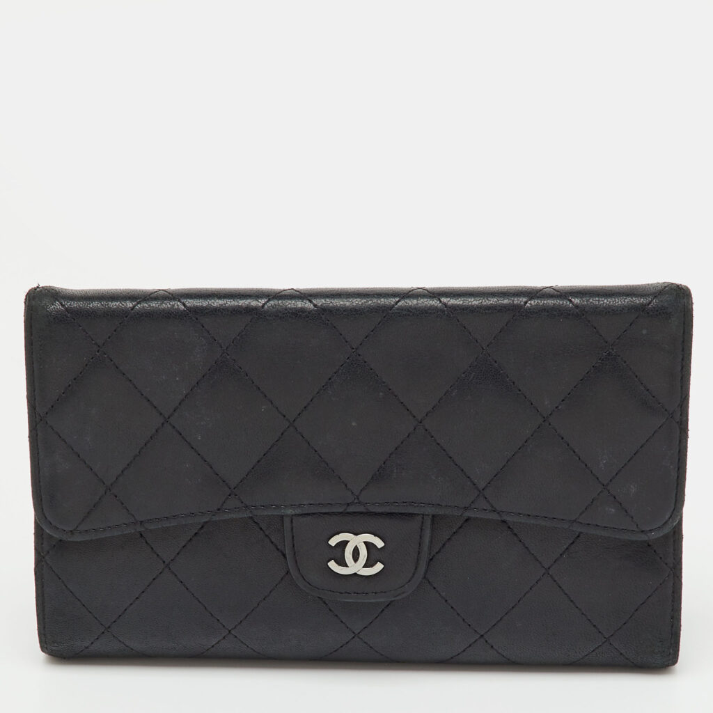 Chanel Black Quilted Leather Classic Long Flap Wallet