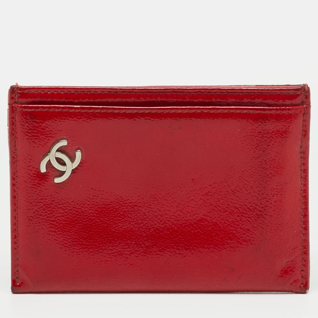 Chanel Red Patent Leather Interlocking CC Logo Card Case Chanel Red Patent Leather Interlocking CC Logo Card Case