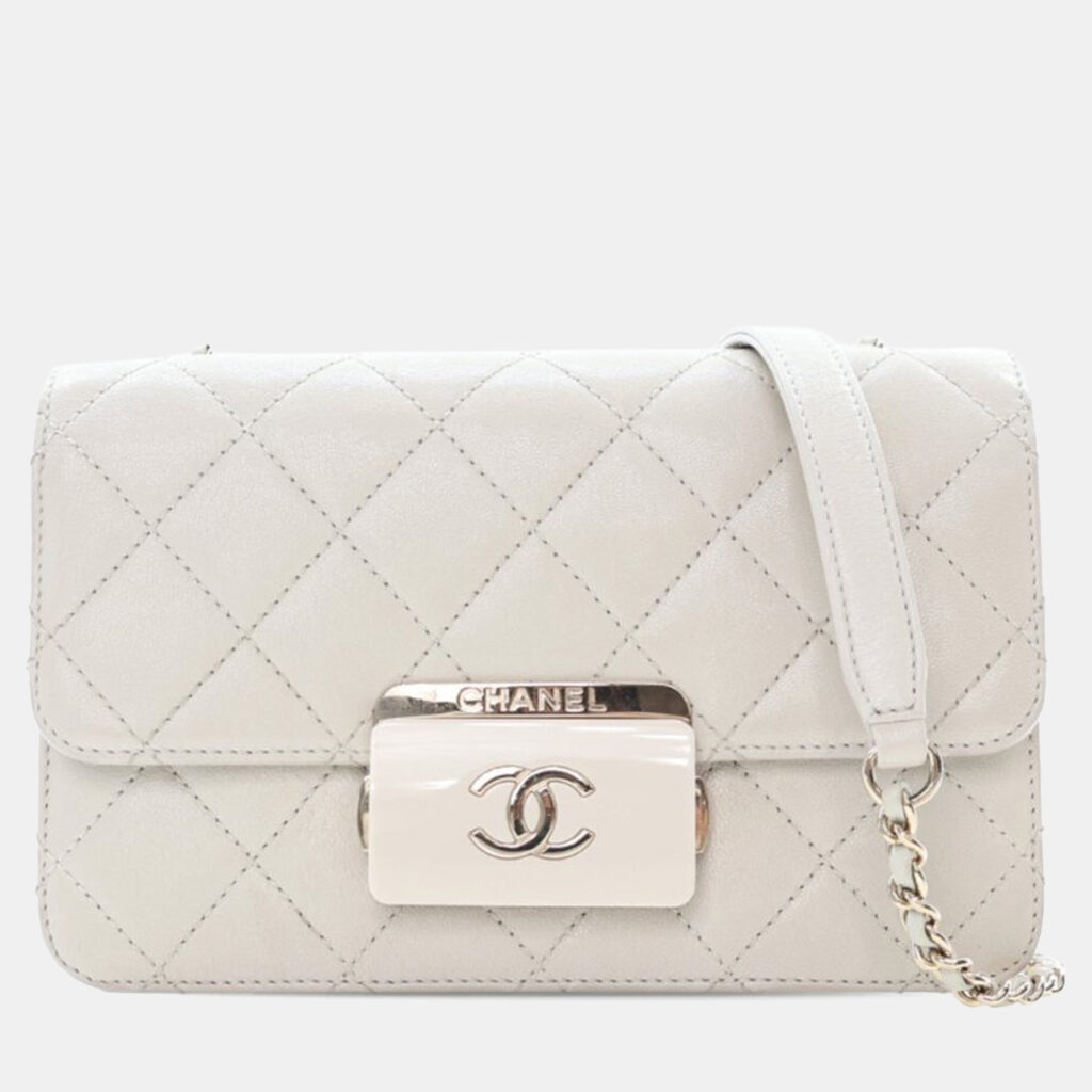 Chanel White Mini Lambskin Beauty Lock Flap