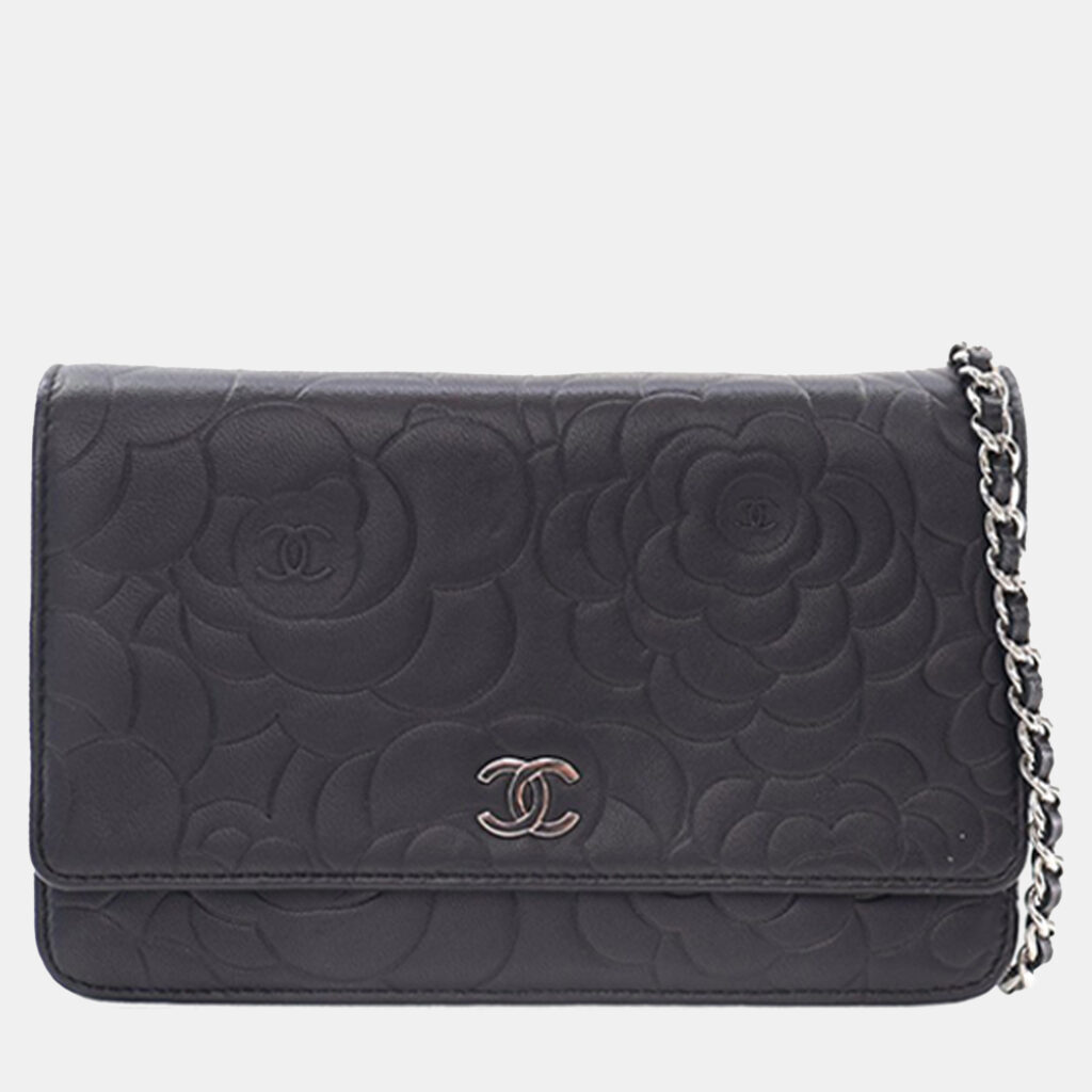 Chanel Black CC Embossed Lambskin Camellia Wallet On Chain Chanel Black CC Embossed Lambskin Camellia Wallet On Chain