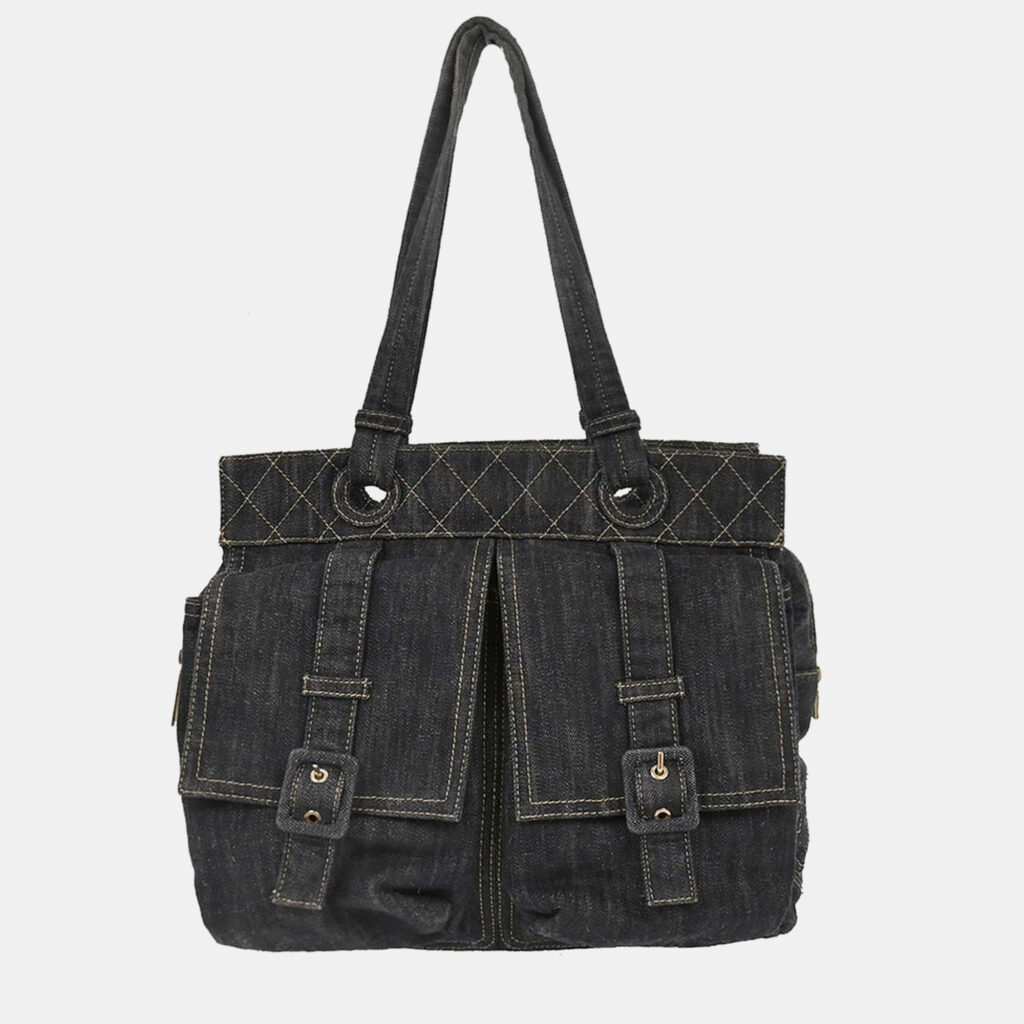 Chanel Navy Sparkling Denim Tote Handbag Chanel Navy Sparkling Denim Tote Handbag