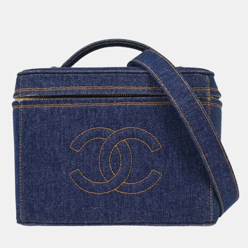 Chanel Blue Denim Vanity 2way Handbag Chanel Blue Denim Vanity 2way Handbag