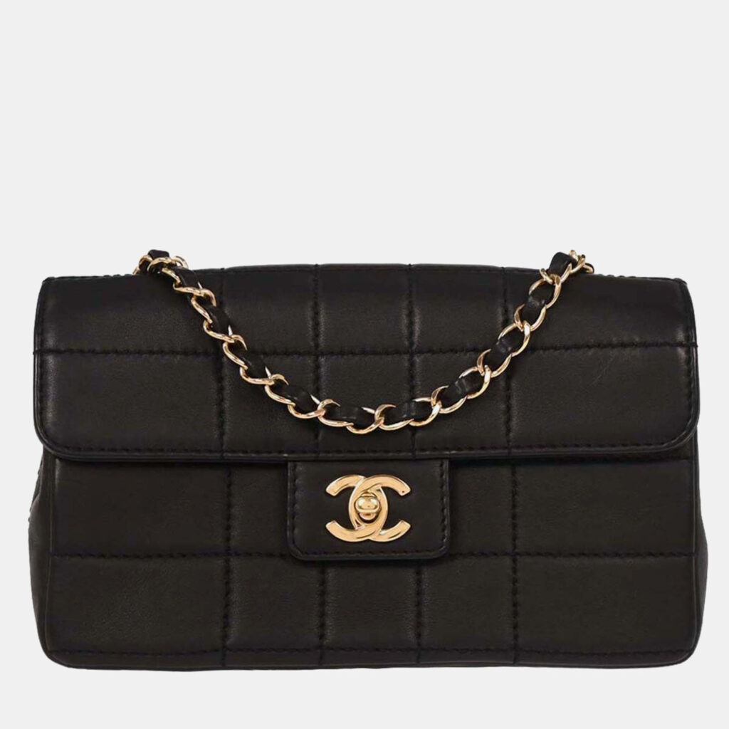 luxury-women-chanel-used-handbags-p1242119-011.jpeg Chanel Black Calfskin Choco Bar Shoulder Bag
