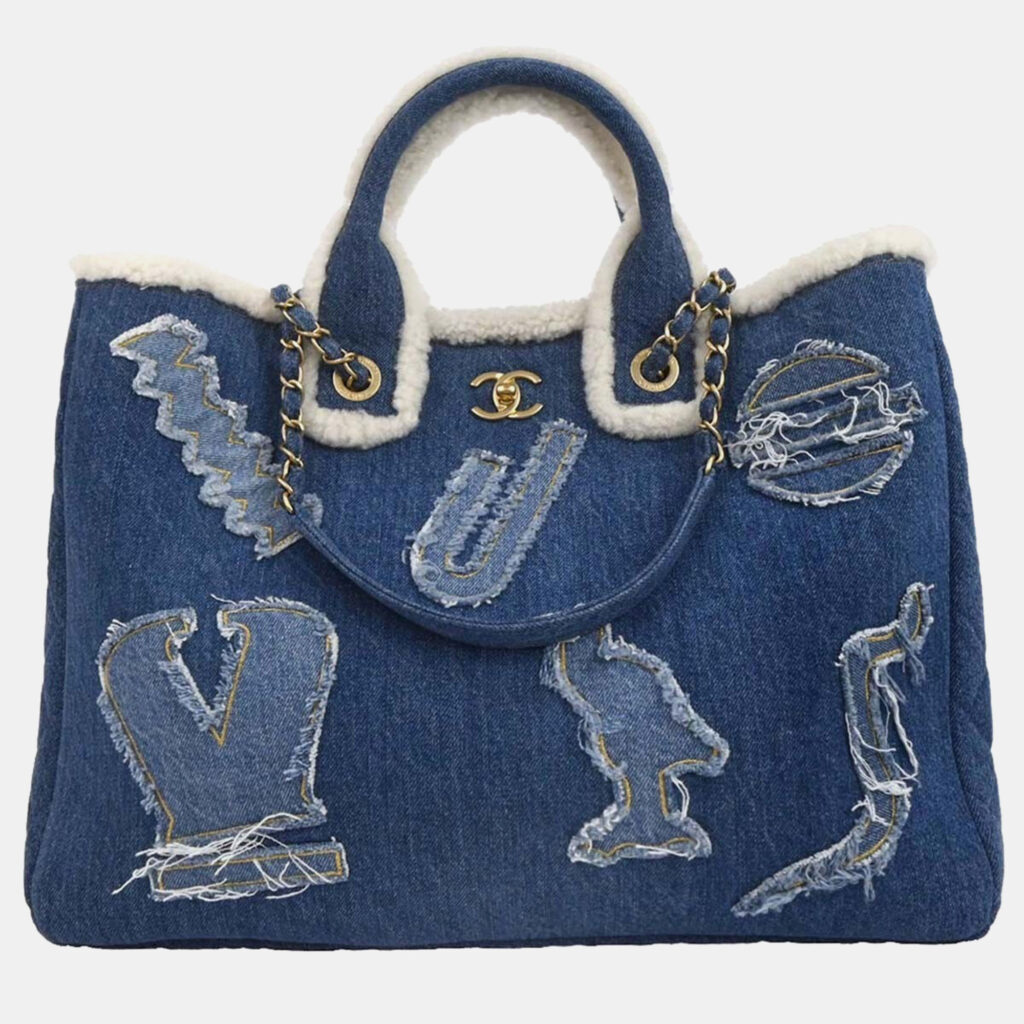 Chanel Blue Denim Medium Deauville 2way Tote Bag Chanel Blue Denim Medium Deauville 2way Tote Bag