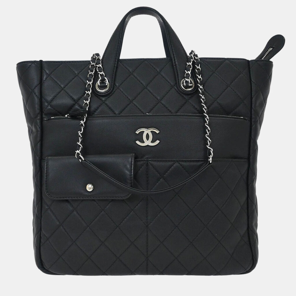 Chanel Black Lambskin Ultra Pocket Shopping Tote 2way Handbag Chanel Black Lambskin Ultra Pocket Shopping Tote 2way Handbag