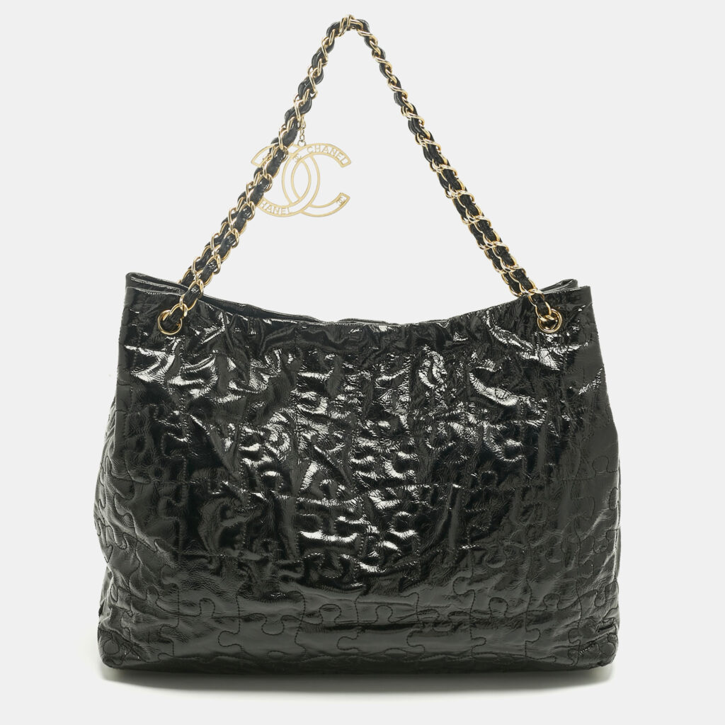 Chanel Black Puzzle Patent Leather Chain Tote Chanel Black Puzzle Patent Leather Chain Tote