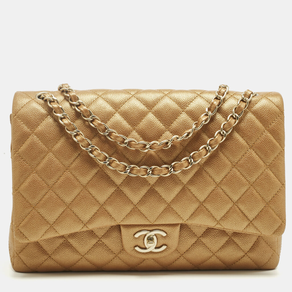 Chanel Metallic Brown Quilted Caviar Leather Maxi Classic Double Flap Bag