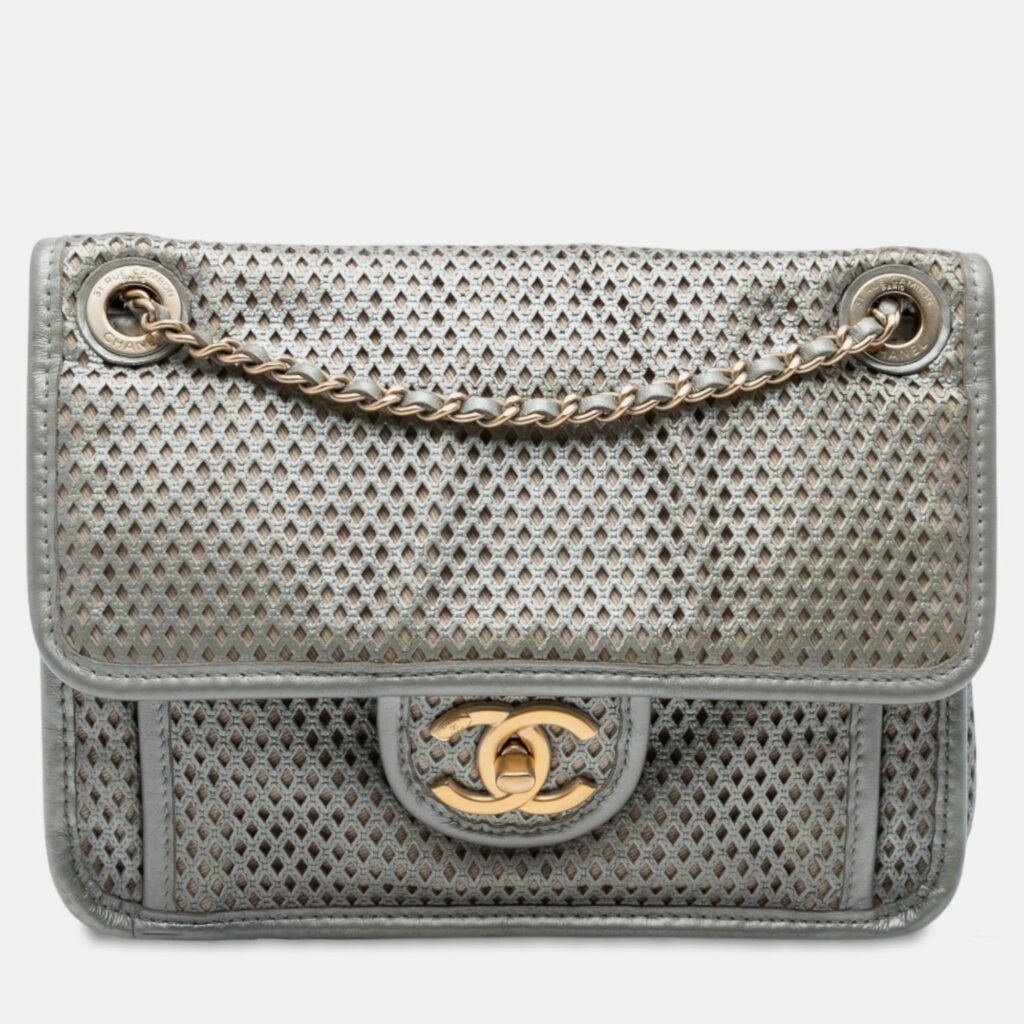 Chanel Silver Small Perforated Calfskin Up In The Air Flap Chanel Silver Small Perforated Calfskin Up In The Air Flap