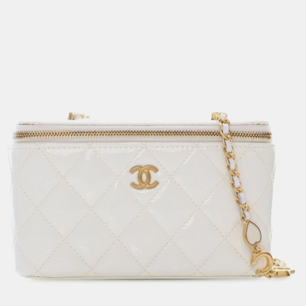 luxury-women-chanel-used-handbags-p1242357-002-1.jpg Chanel White Small Quilted Patent Coco Heart Charms Vanity Case with Chain