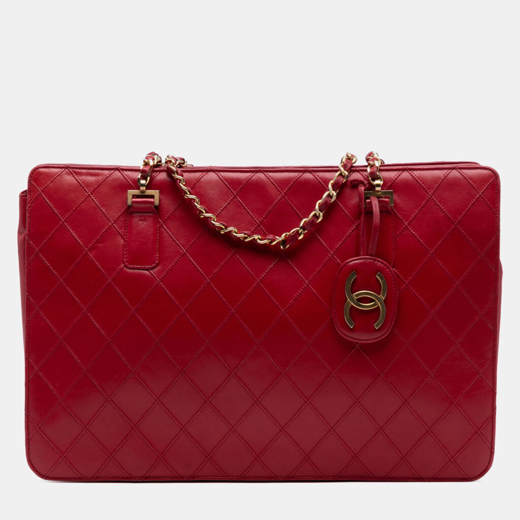 Chanel Red CC Quilted Lambskin Chain Tote Chanel Red CC Quilted Lambskin Chain Tote