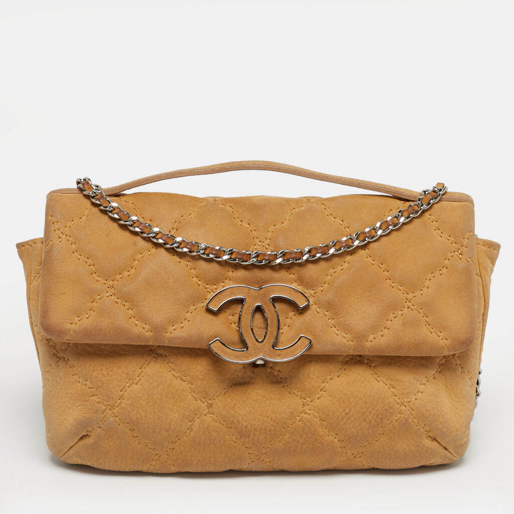 Chanel Cream Double Stitched Quilted Nubuck Leather Hampton Bag Chanel Cream Double Stitched Quilted Nubuck Leather Hampton Bag