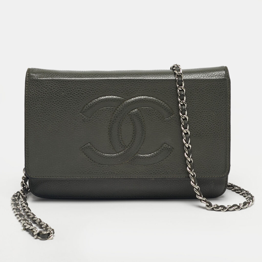 Chanel Grey Caviar Leather CC Wallet On Chain Chanel Grey Caviar Leather CC Wallet On Chain