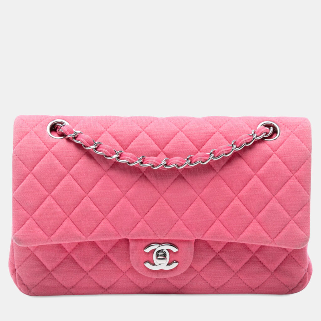 Chanel Pink Medium Classic Jersey Double Flap Chanel Pink Medium Classic Jersey Double Flap
