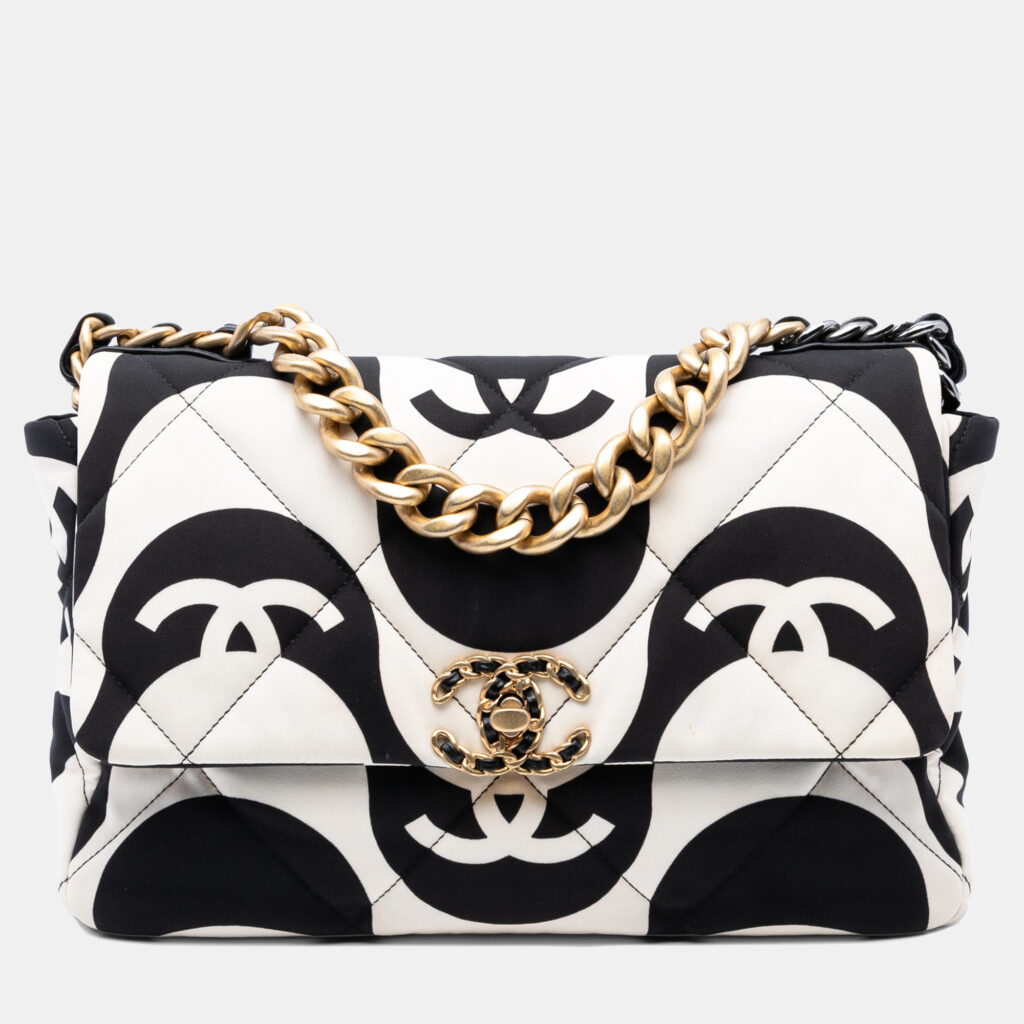 Chanel Black/White Large Printed Silk 19 Flap Chanel Black/White Large Printed Silk 19 Flap