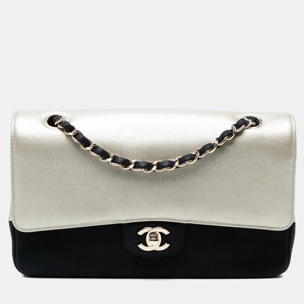 Chanel Black/Silver Medium Classic Bicolor Caviar Double Flap Chanel Black/Silver Medium Classic Bicolor Caviar Double Flap