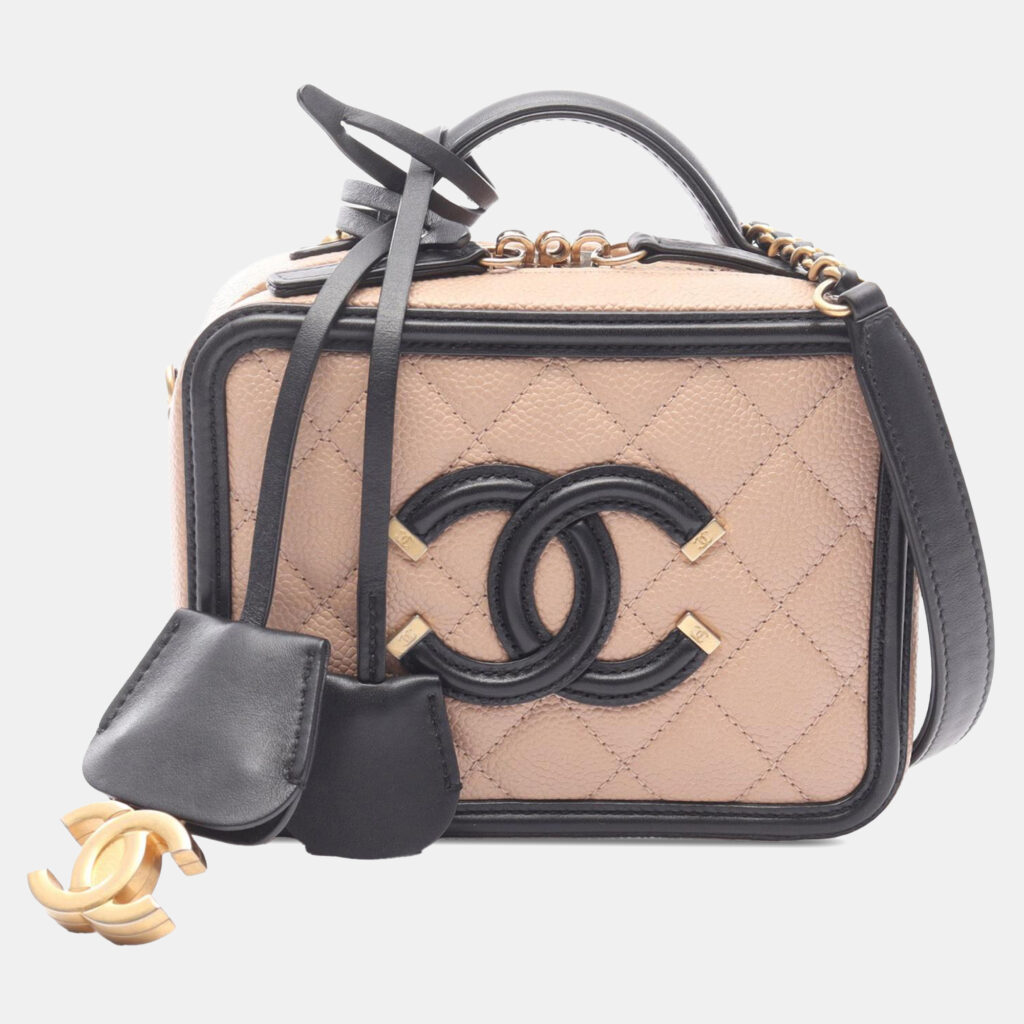 Chanel Black Brown Small Caviar CC Filigree Vanity Case Chanel Black Brown Small Caviar CC Filigree Vanity Case