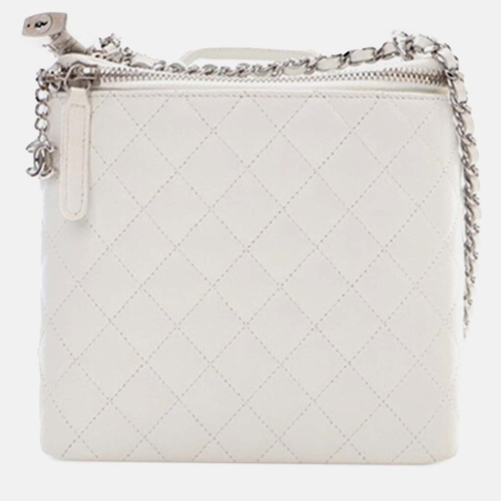luxury-women-chanel-used-handbags-p1242769-002-1.jpg Chanel White Large Quilted Lambskin Top Handle Jewelry Box With Chain