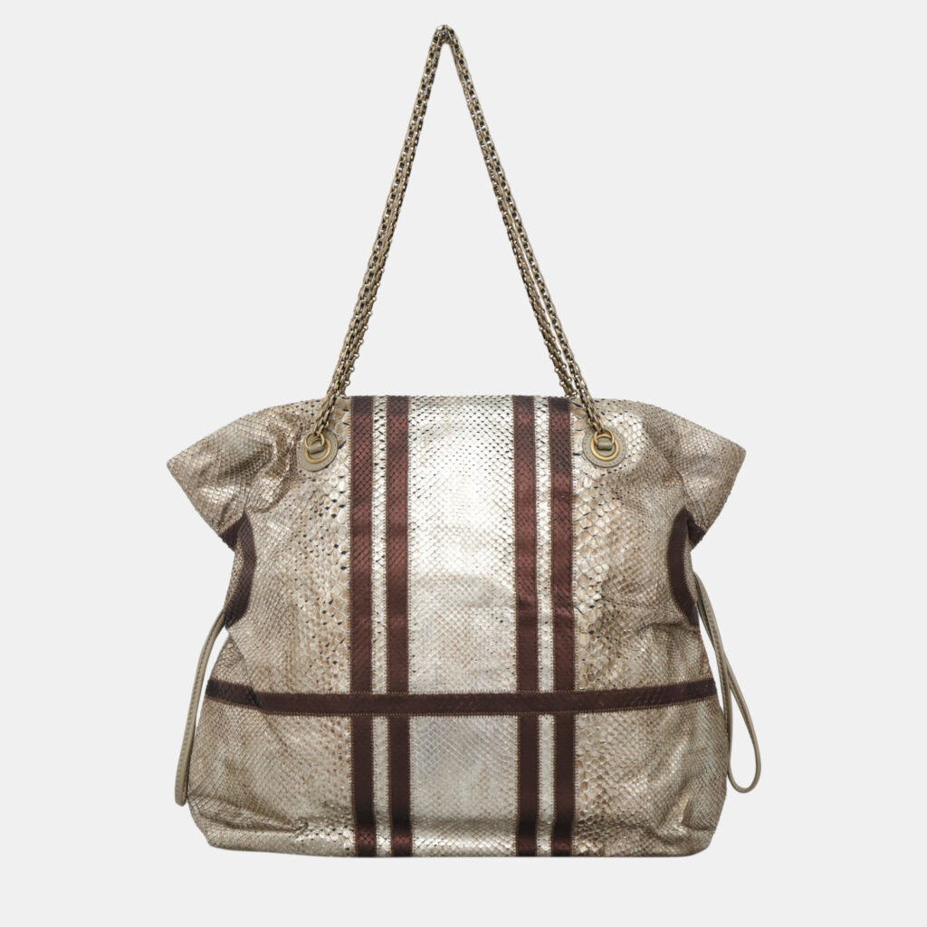 Chanel Brown Metallic Python Leather Taj Mahal Drawstring Bag Chanel Brown Metallic Python Leather Taj Mahal Drawstring Bag