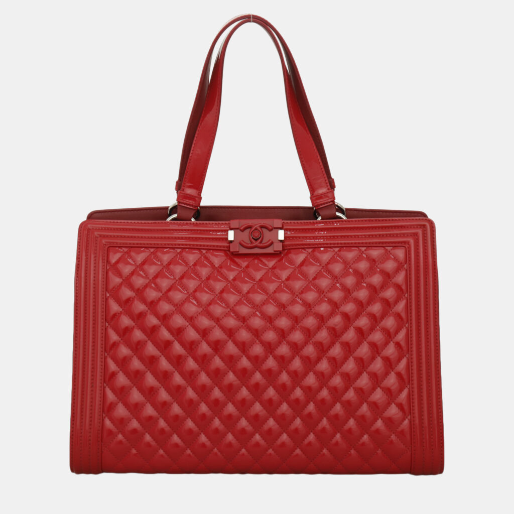 Chanel Quilted Patent Leather Plexiglass Boy Shopping Tote Bag Chanel Quilted Patent Leather Plexiglass Boy Shopping Tote Bag